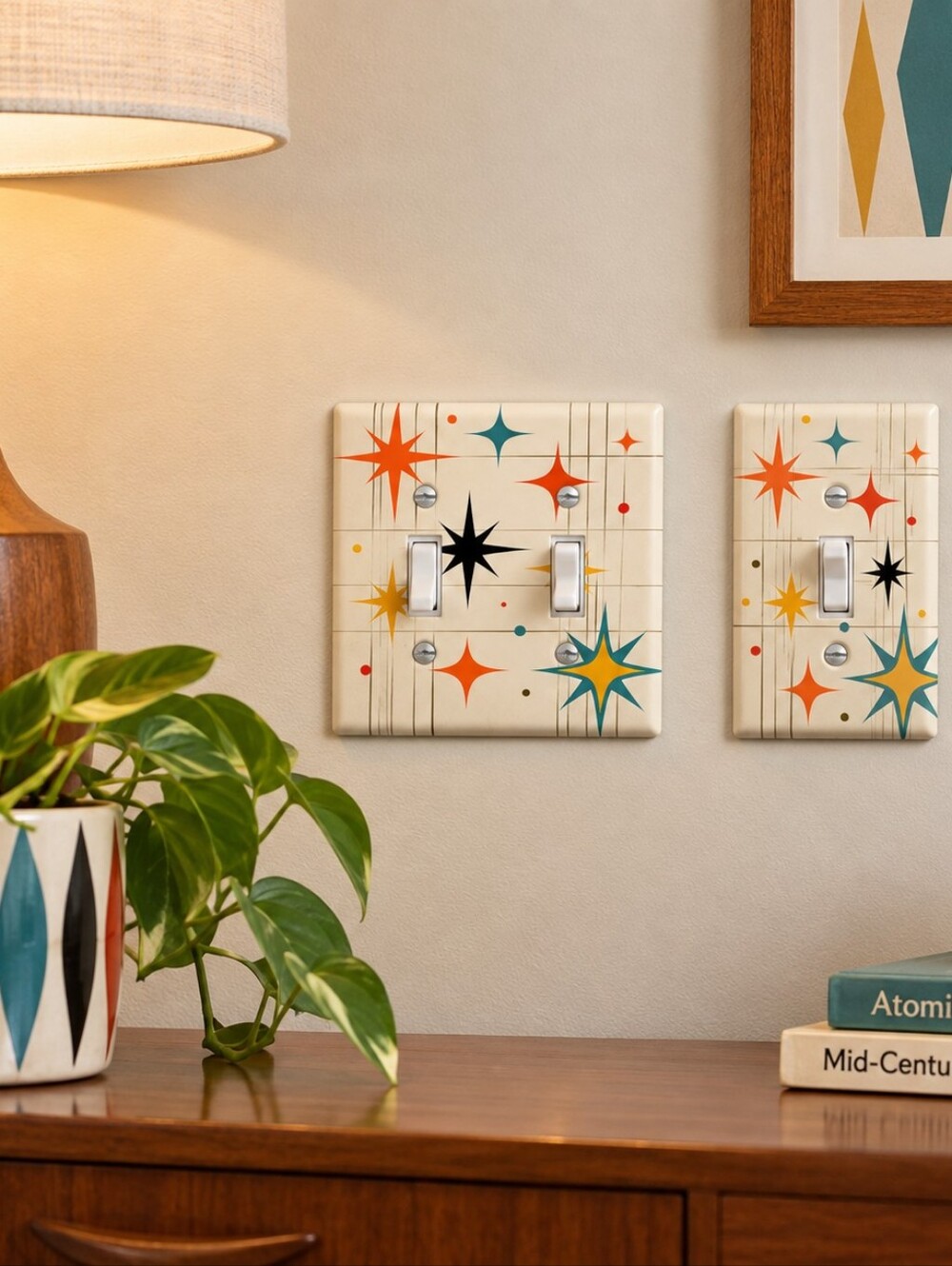 2 MCM Wall Plate Art Retro Mid Century Modern Home Decor Starburst Decoration